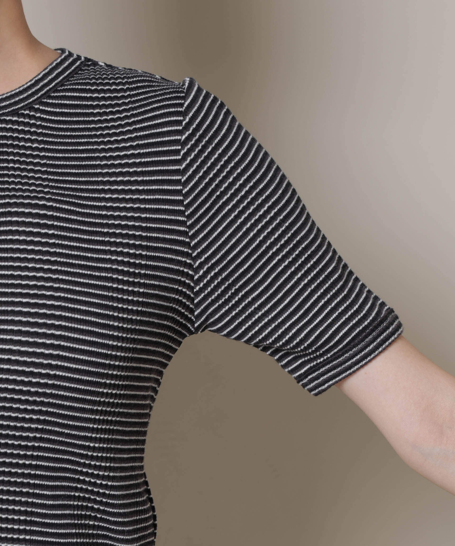 NANO universe「マルチボーダーテレコリブカットトップス」|Tシャツ・カットソー|