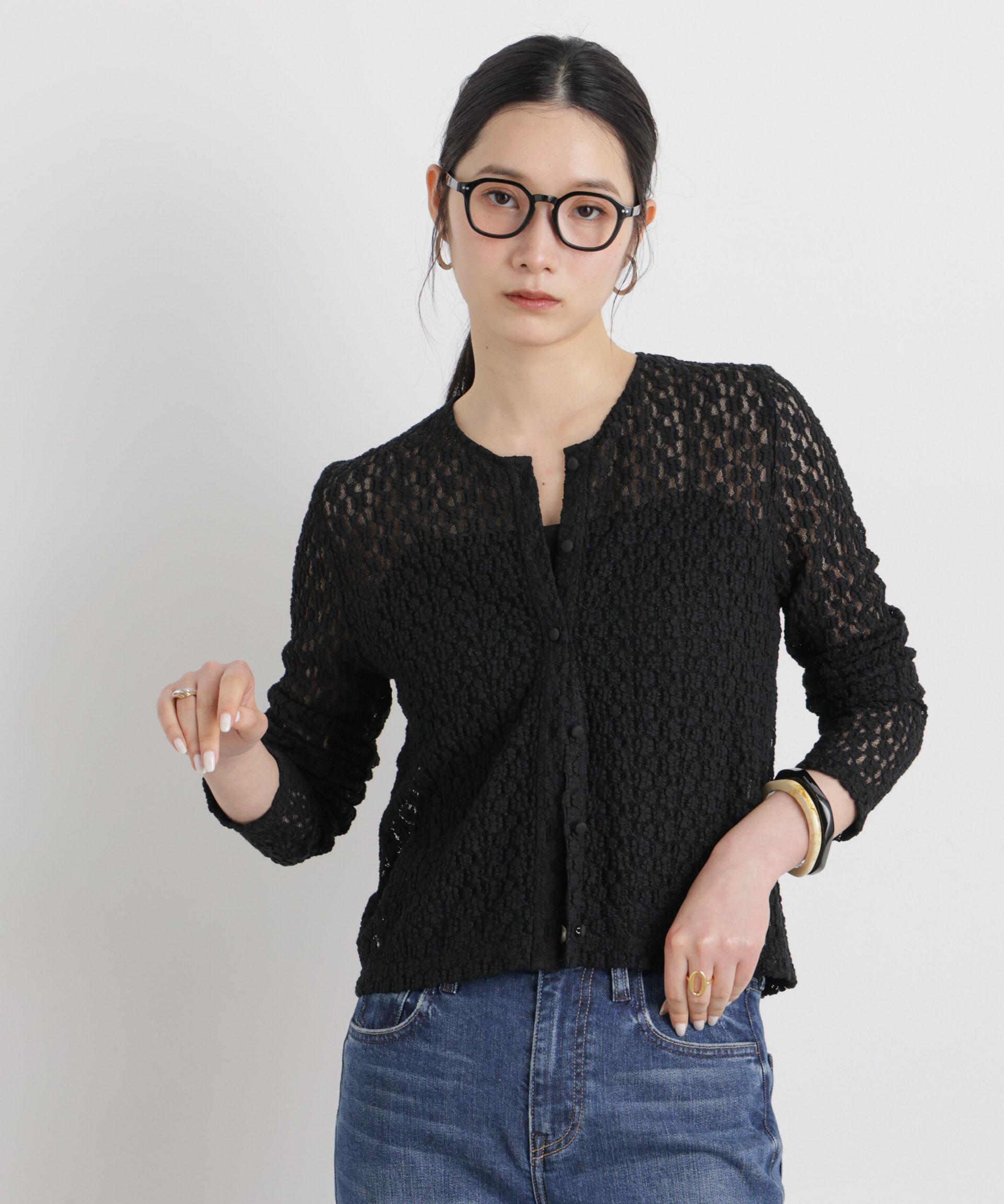 NANO universe「シュリンクレースカットカーディガン」|Tシャツ・カットソー|