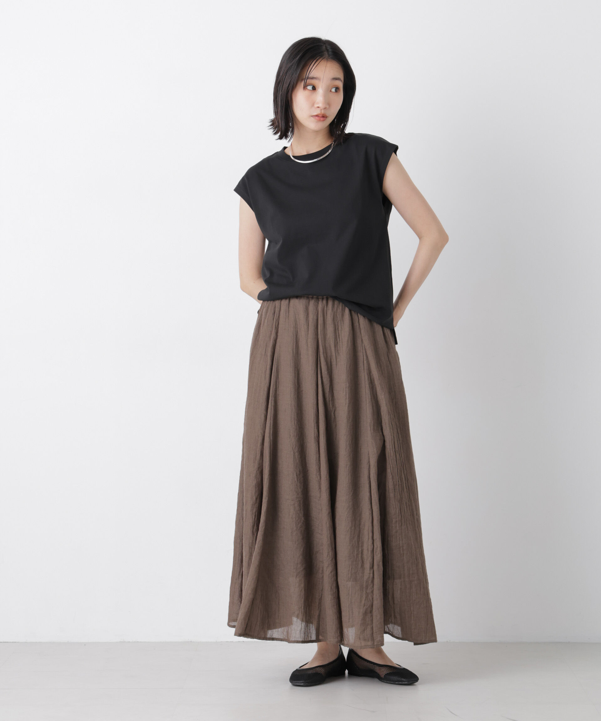 NANO universe「気化冷却機能 ノースリーブクルーネックトップス」|Tシャツ・カットソー|
