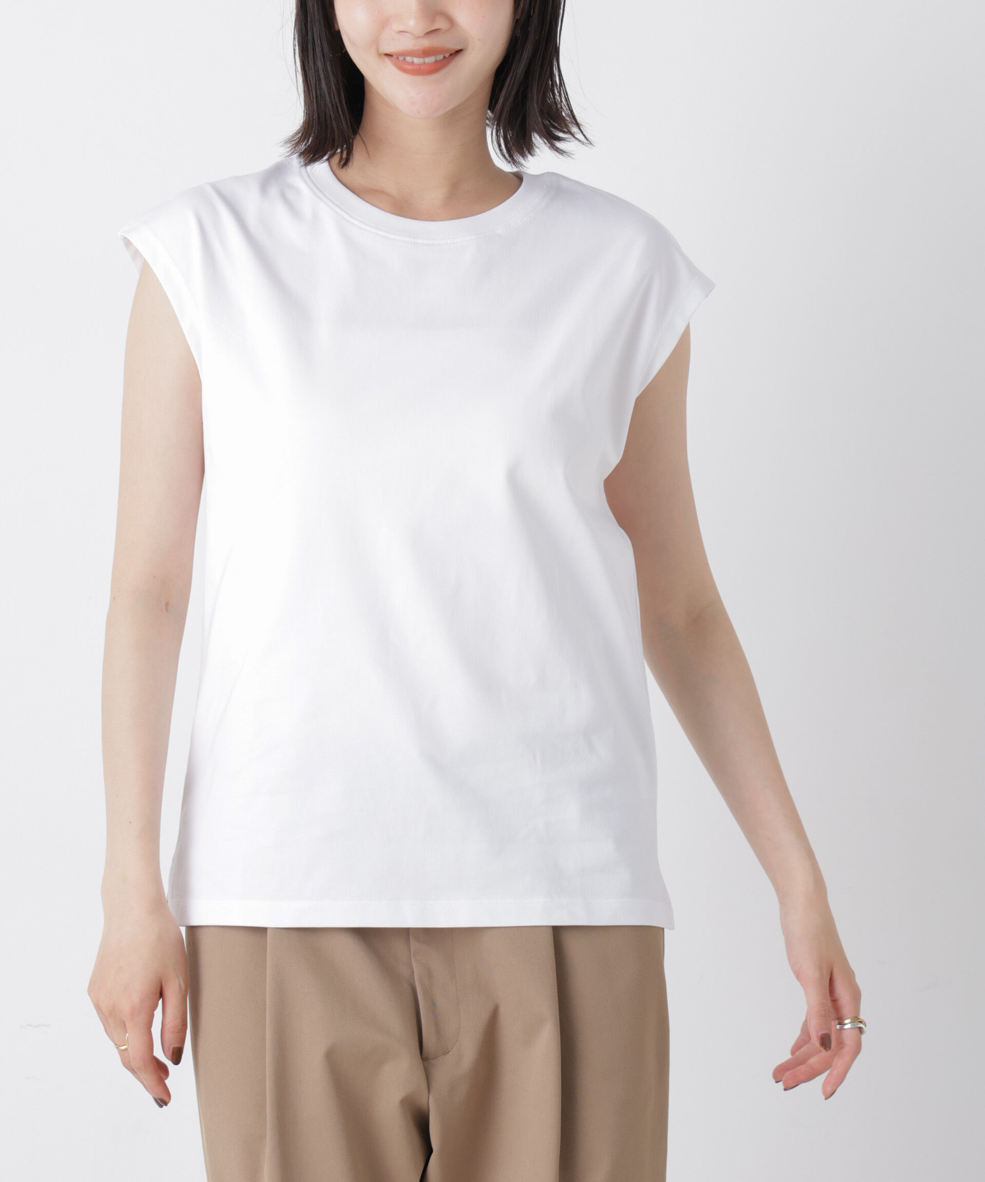 NANO universe「気化冷却機能 ノースリーブクルーネックトップス」|Tシャツ・カットソー|