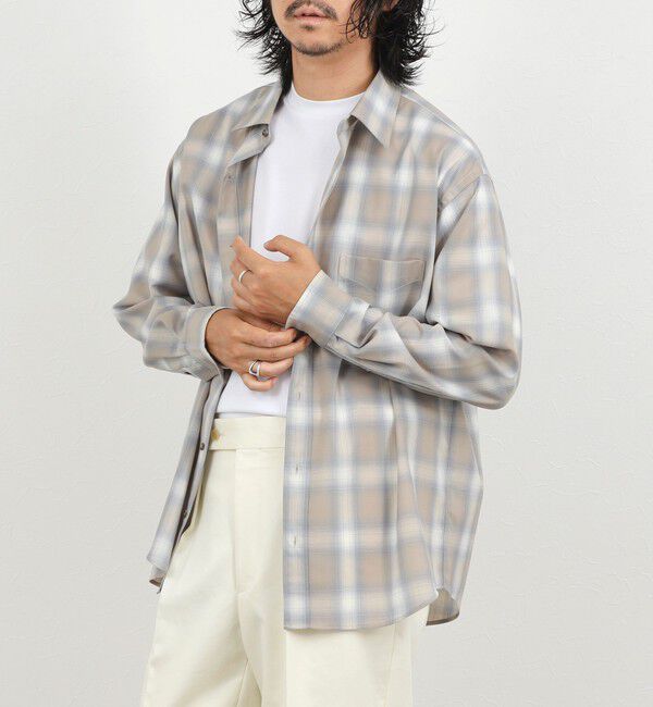 NOLLEY'S goodman「ウール オンブレチェック レギュラーシャツ 26AW」|シャツ・ブラウス|ベージュ系その他