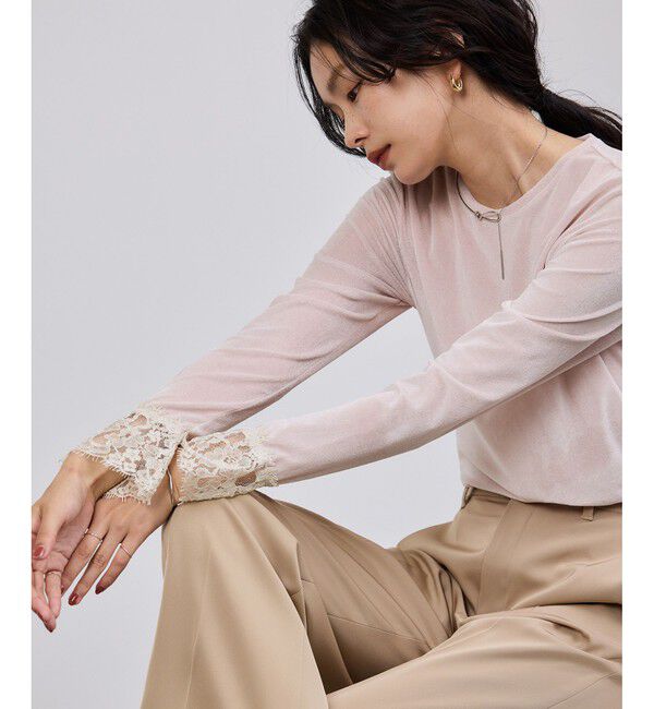 ROPE「レース袖シアーベロアカットソー/イージーケア」|Tシャツ・カットソー|ピンク系(65)