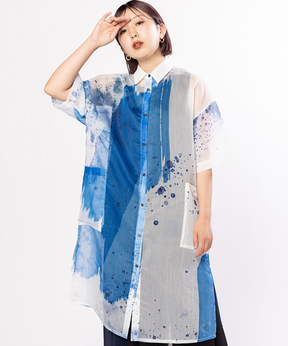  「プリントシアーシャツブラウス」|シャツ・ブラウス|BLUE
