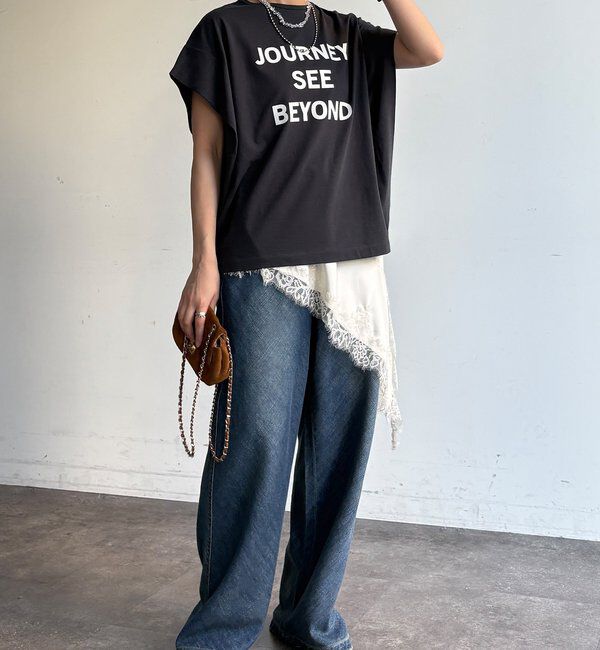  「【WEB限定】袖タックフレンチスリーブロゴTEE」|Tシャツ・カットソー|