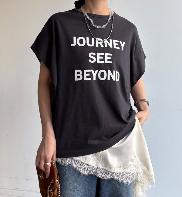  「【WEB限定】袖タックフレンチスリーブロゴTEE」|Tシャツ・カットソー|