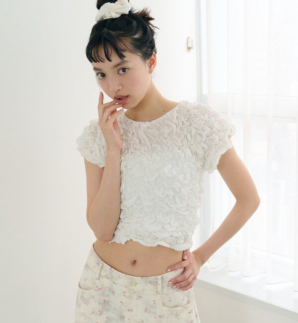  「【新色BRN】《6色展開/伸縮性あり◎》ふわふわシャーリングTシャツ」|Tシャツ・カットソー|