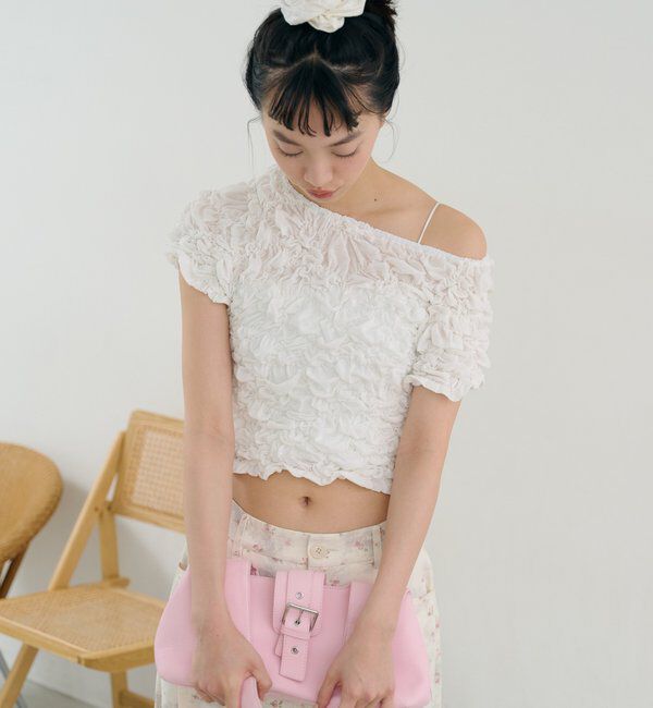  「【新色BRN】《6色展開/伸縮性あり◎》ふわふわシャーリングTシャツ」|Tシャツ・カットソー|