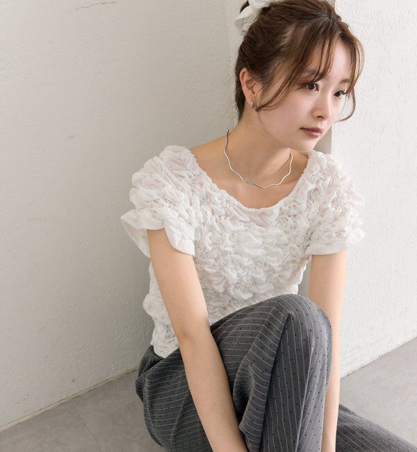  「【新色BRN】《6色展開/伸縮性あり◎》ふわふわシャーリングTシャツ」|Tシャツ・カットソー|
