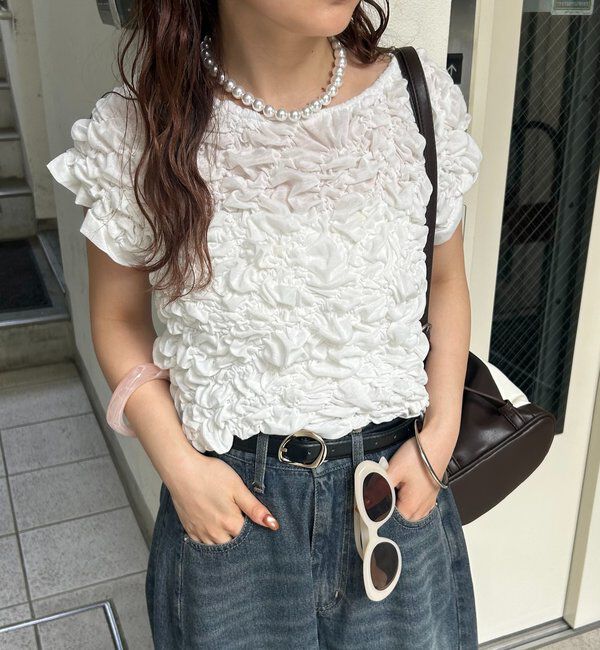  「【新色BRN】《6色展開/伸縮性あり◎》ふわふわシャーリングTシャツ」|Tシャツ・カットソー|