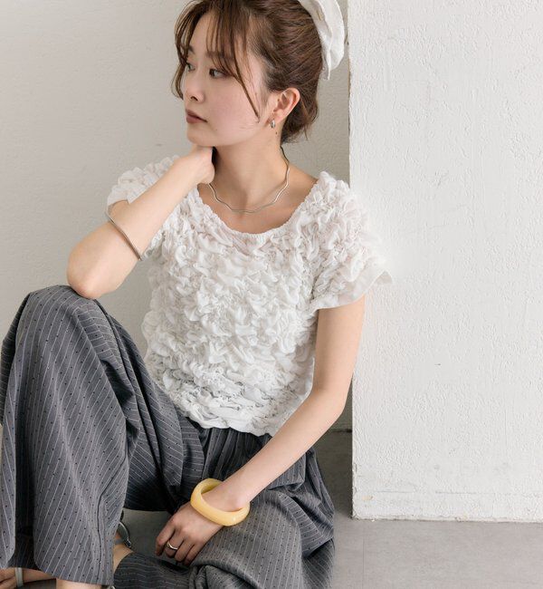  「【新色BRN】《6色展開/伸縮性あり◎》ふわふわシャーリングTシャツ」|Tシャツ・カットソー|