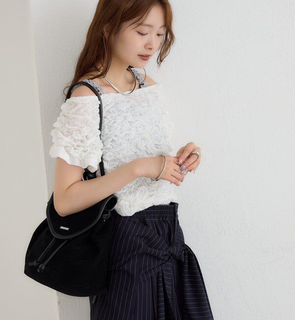  「【新色BRN】《6色展開/伸縮性あり◎》ふわふわシャーリングTシャツ」|Tシャツ・カットソー|