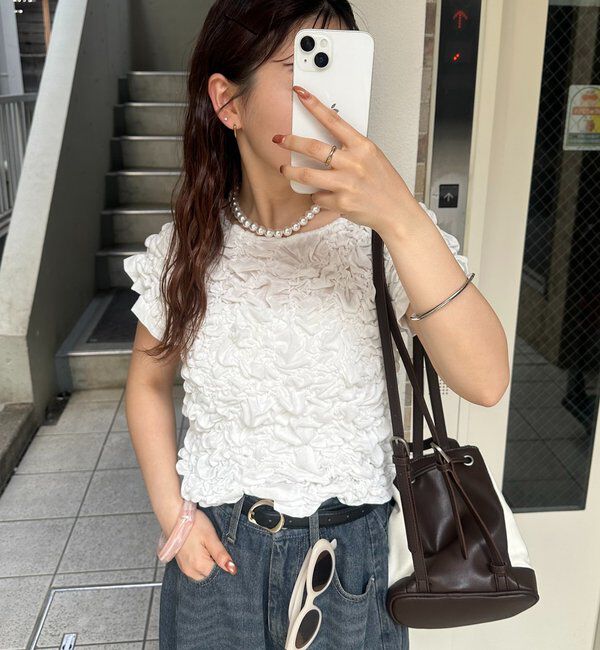  「【新色BRN】《6色展開/伸縮性あり◎》ふわふわシャーリングTシャツ」|Tシャツ・カットソー|