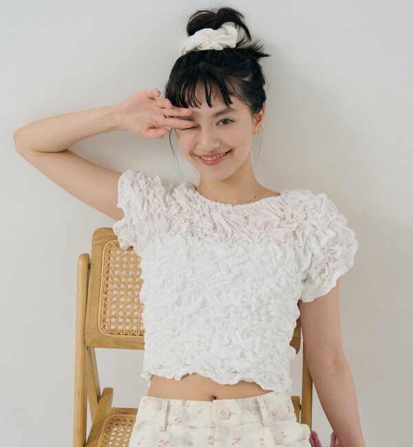  「【新色BRN】《6色展開/伸縮性あり◎》ふわふわシャーリングTシャツ」|Tシャツ・カットソー|