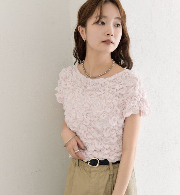  「【新色BRN】《6色展開/伸縮性あり◎》ふわふわシャーリングTシャツ」|Tシャツ・カットソー|