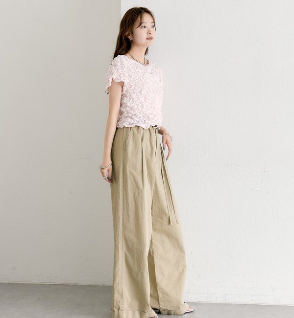  「【新色BRN】《6色展開/伸縮性あり◎》ふわふわシャーリングTシャツ」|Tシャツ・カットソー|