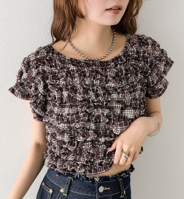 「【新色BRN】《6色展開/伸縮性あり◎》ふわふわシャーリングTシャツ」|Tシャツ・カットソー|