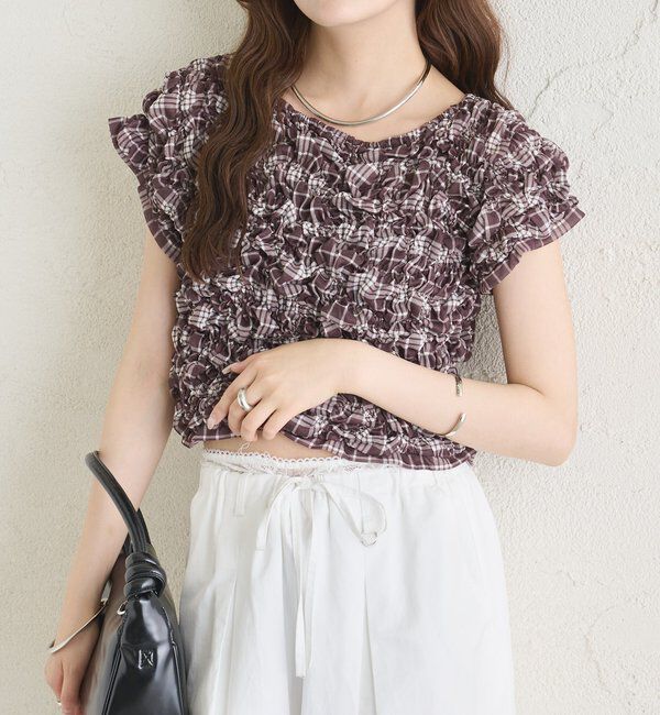 「【新色BRN】《6色展開/伸縮性あり◎》ふわふわシャーリングTシャツ」|Tシャツ・カットソー|