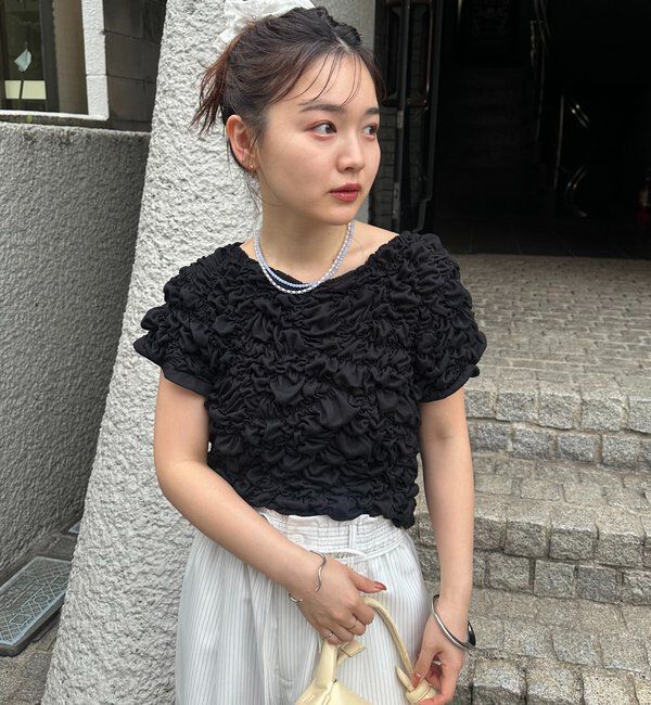  「【新色BRN】《6色展開/伸縮性あり◎》ふわふわシャーリングTシャツ」|Tシャツ・カットソー|