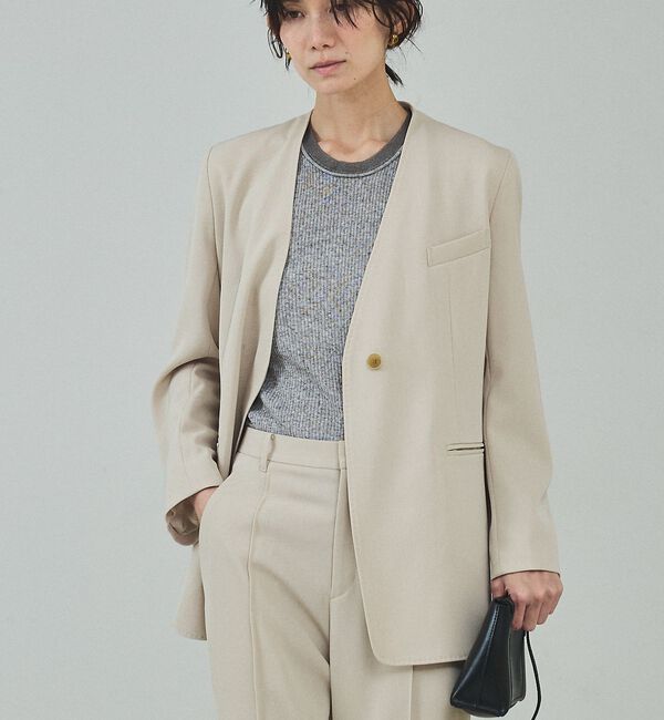 qualite「【Oggi 掲載・UVカット・ストレッチ・セットアップ対応】ドライカルゼノーカラ」|ノーカラージャケット|