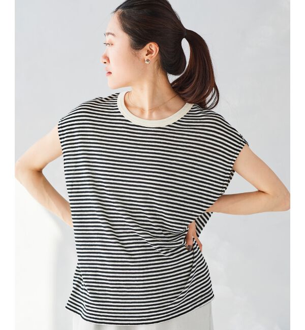 le.coeur blanc「《手洗い可能》麻混ボーダーTシャツ」|Tシャツ・カットソー|オフ／柄