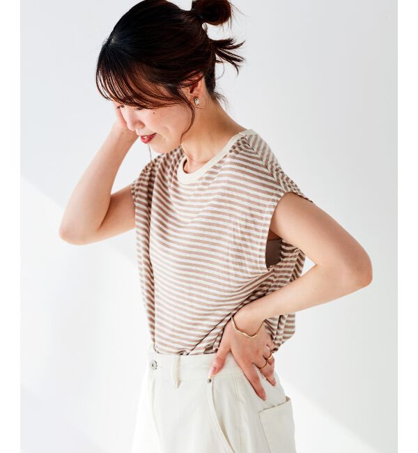 le.coeur blanc「《手洗い可能》麻混ボーダーTシャツ」|Tシャツ・カットソー|