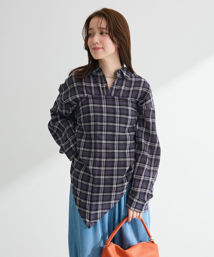 Green Parks「スカーフ付チェックシャツ」|シャツ・ブラウス|Charcoal Gray