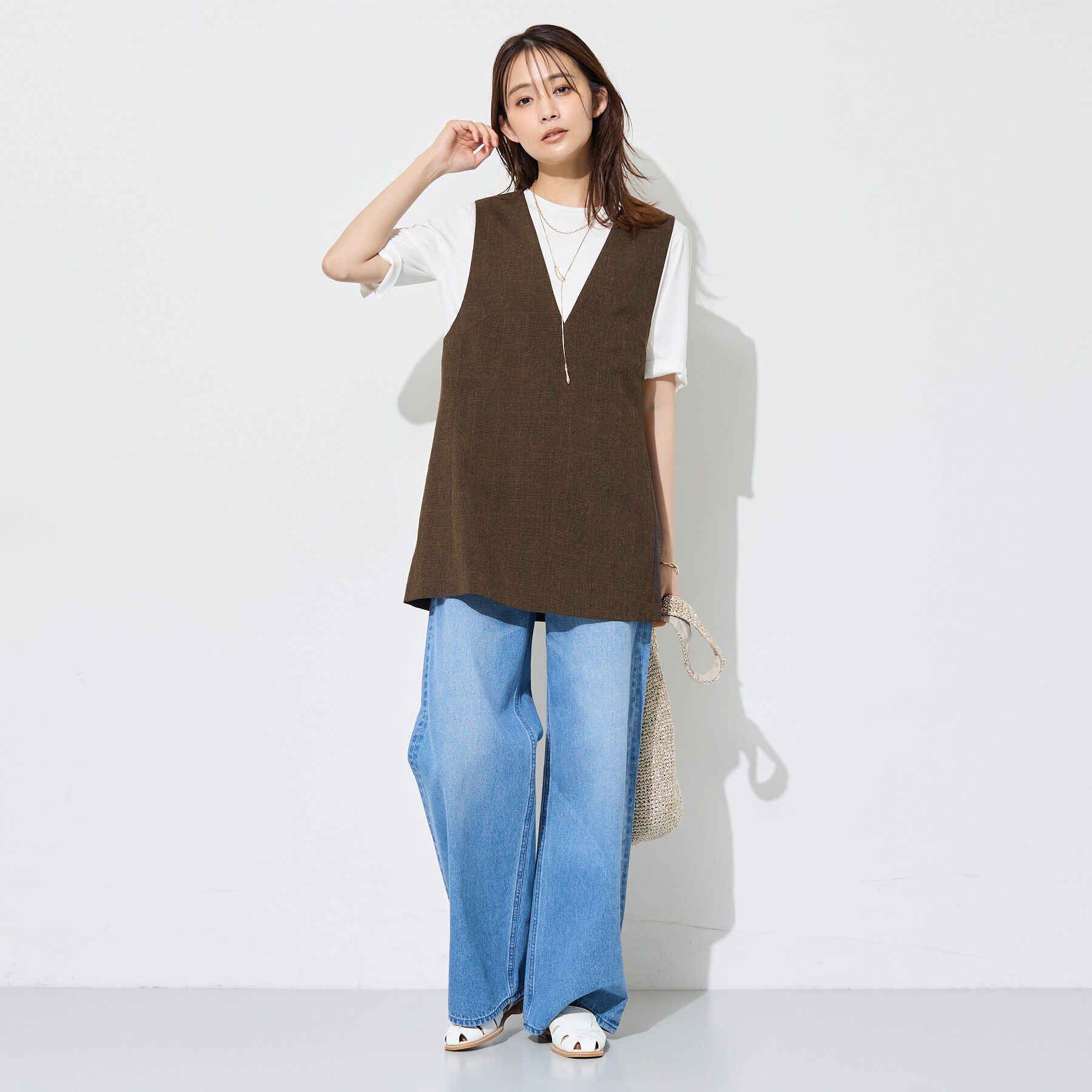 INDIVI「【UVケア／接触冷感】リネン風チュニックベスト」|ベスト・ジレ|