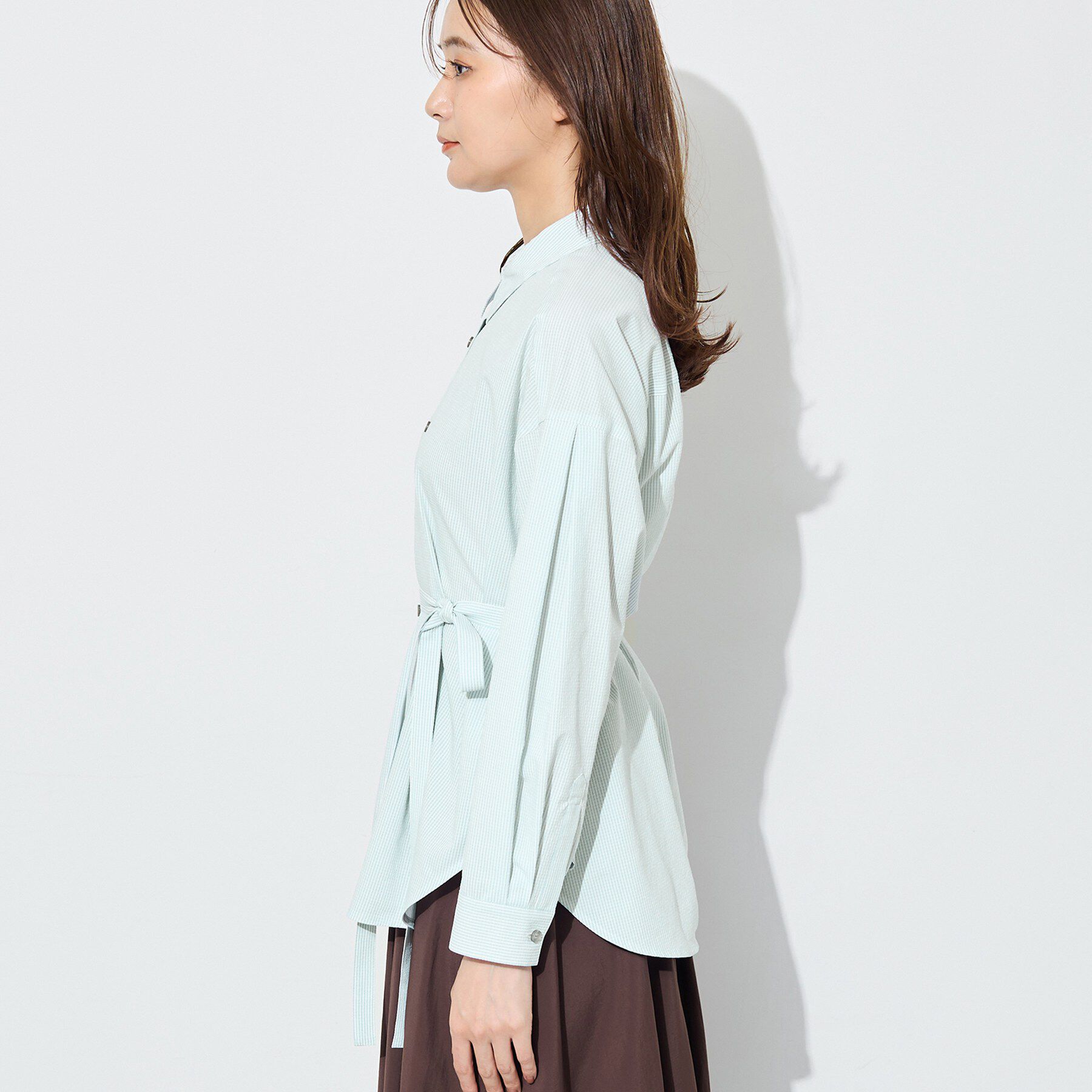 INDIVI「【UVケア／接触冷感／ベルト付】サッカー素材シャツ」|シャツ・ブラウス|