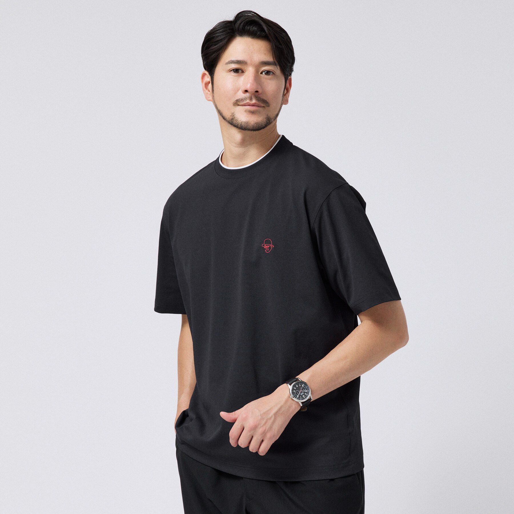 TAKEO KIKUCHI「【汗染み軽減/接触冷感】フェイクレイヤード ワンポイント刺繍Ｔシャツ」|Tシャツ・カットソー|