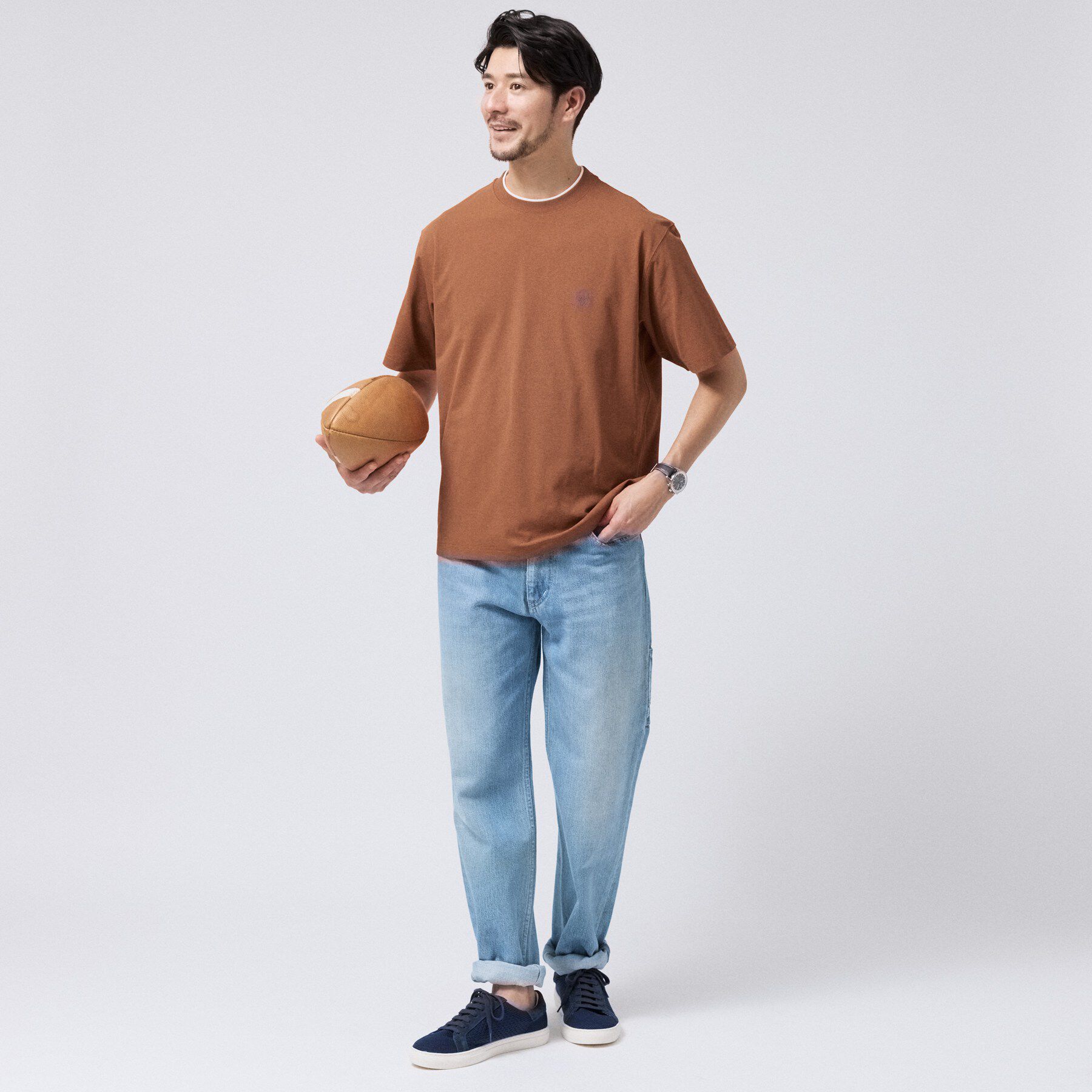 TAKEO KIKUCHI「【汗染み軽減/接触冷感】フェイクレイヤード ワンポイント刺繍Ｔシャツ」|Tシャツ・カットソー|