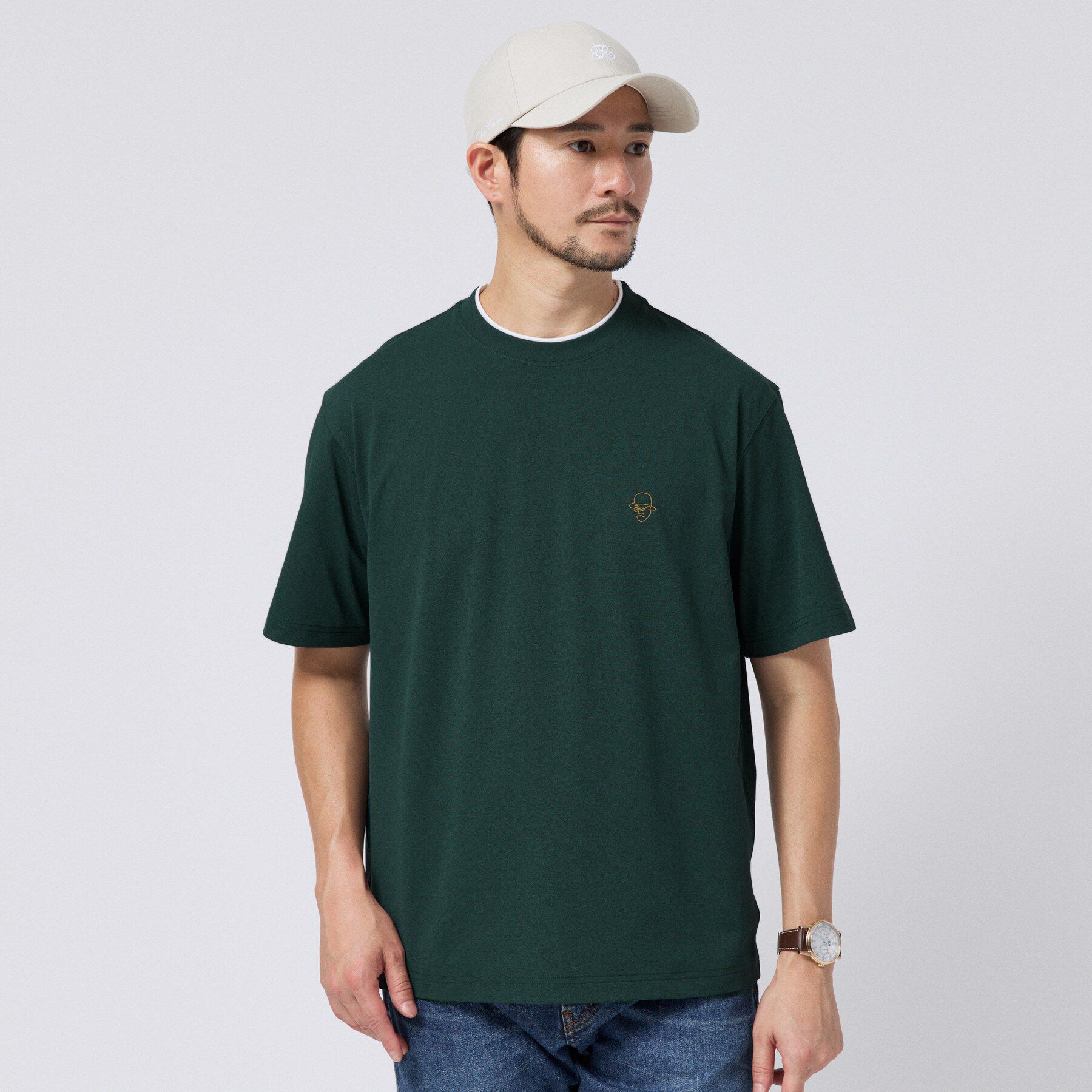 TAKEO KIKUCHI「【汗染み軽減/接触冷感】フェイクレイヤード ワンポイント刺繍Ｔシャツ」|Tシャツ・カットソー|
