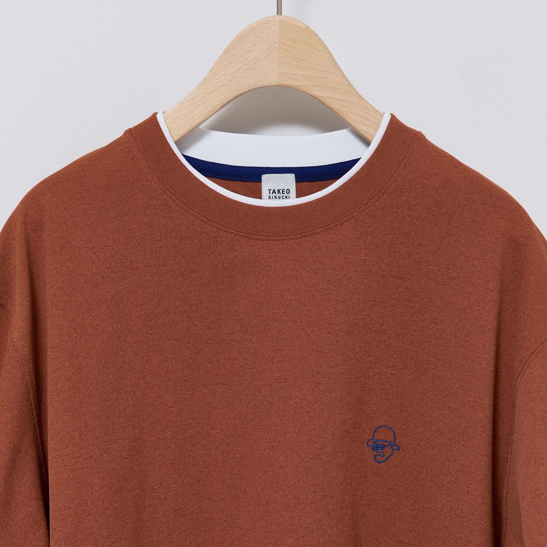 TAKEO KIKUCHI「【汗染み軽減/接触冷感】フェイクレイヤード ワンポイント刺繍Ｔシャツ」|Tシャツ・カットソー|