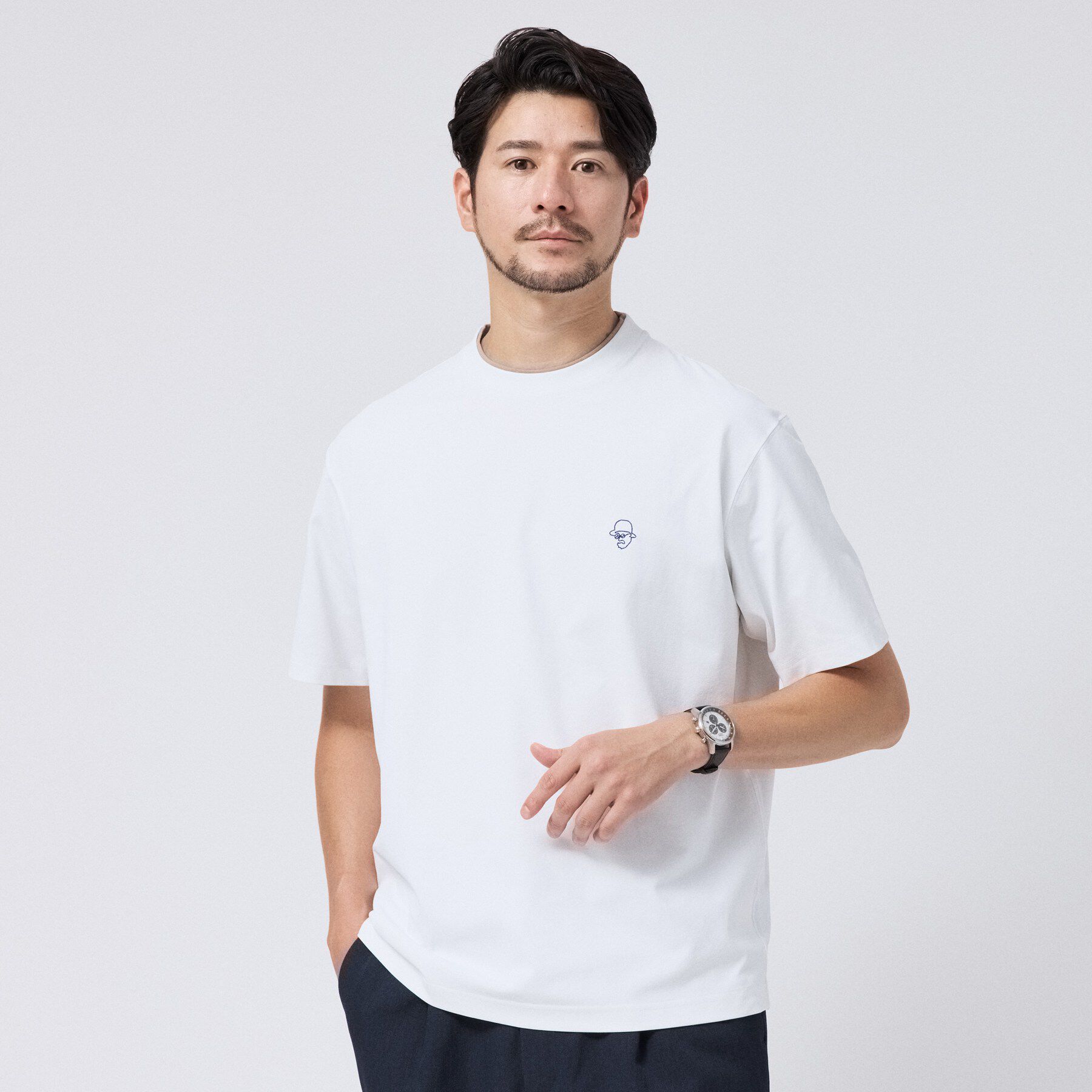 TAKEO KIKUCHI「【汗染み軽減/接触冷感】フェイクレイヤード ワンポイント刺繍Ｔシャツ」|Tシャツ・カットソー|