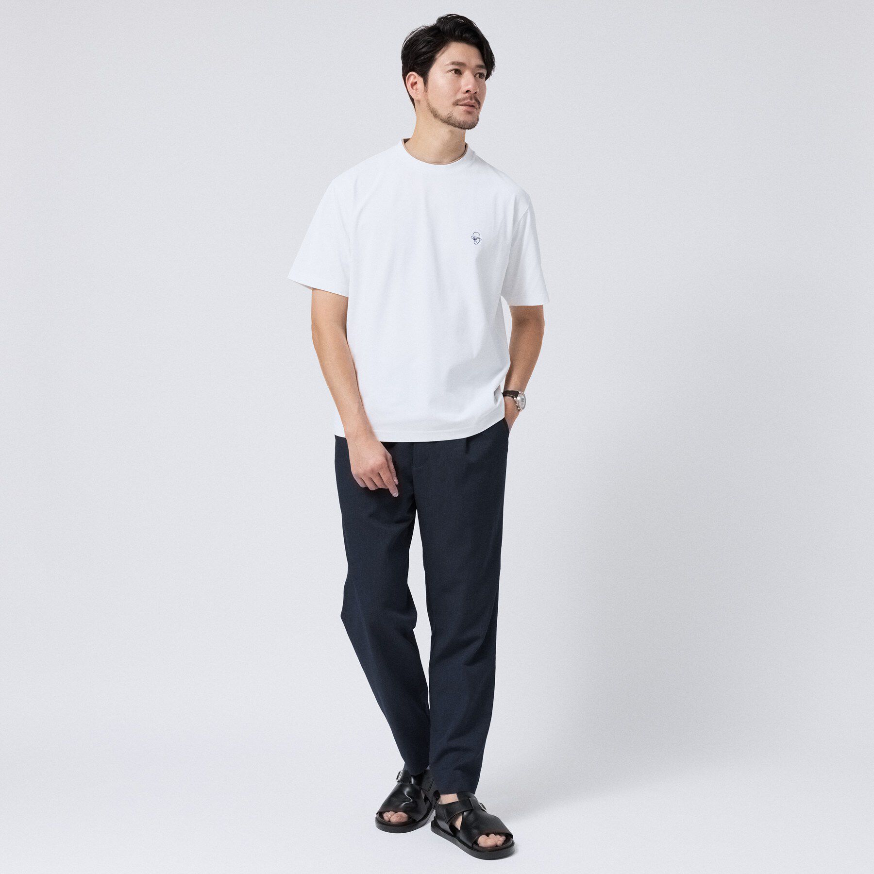 TAKEO KIKUCHI「【汗染み軽減/接触冷感】フェイクレイヤード ワンポイント刺繍Ｔシャツ」|Tシャツ・カットソー|