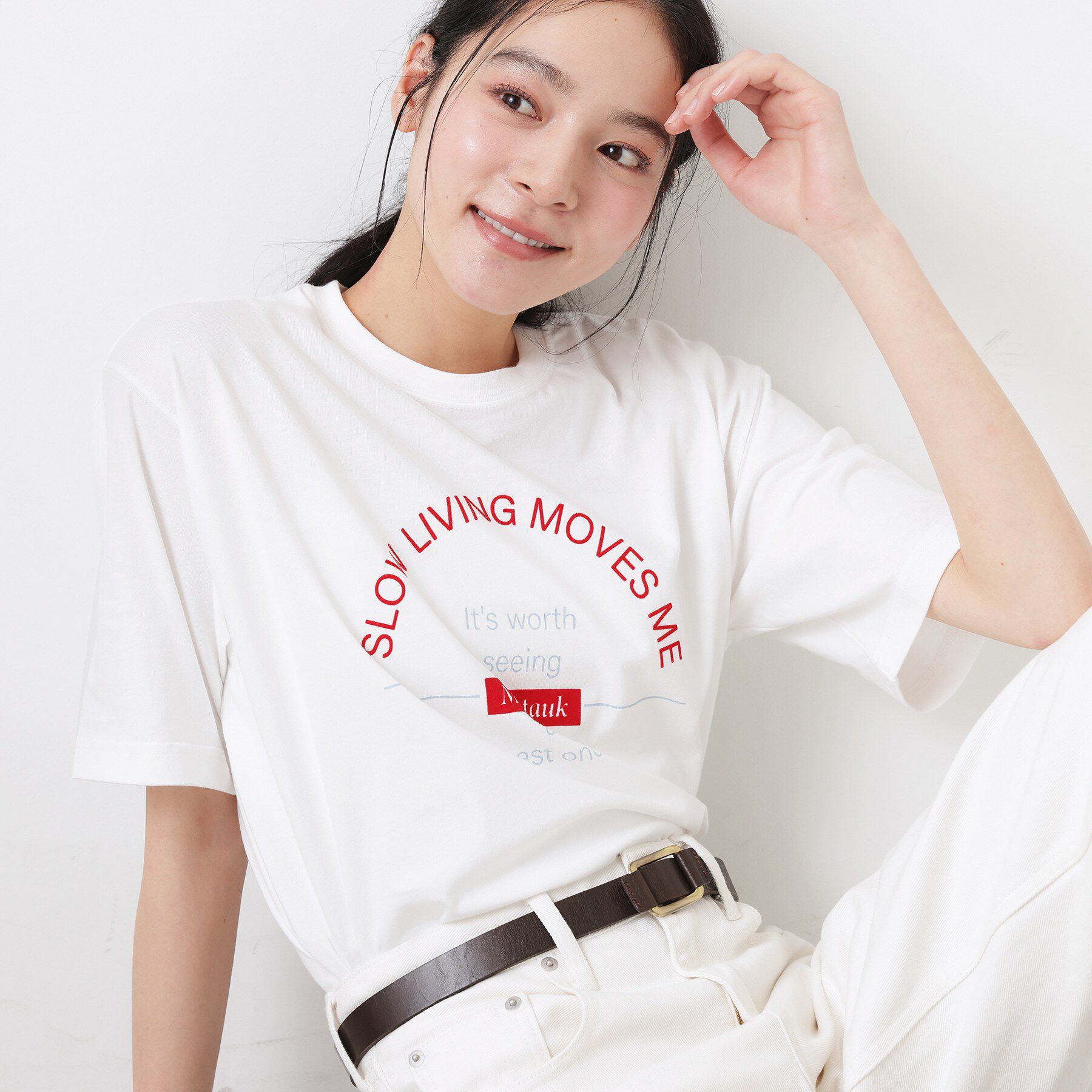 Dessin「【洗える】オーガニックコットンロゴTシャツ」|Tシャツ・カットソー|ホワイト(001)