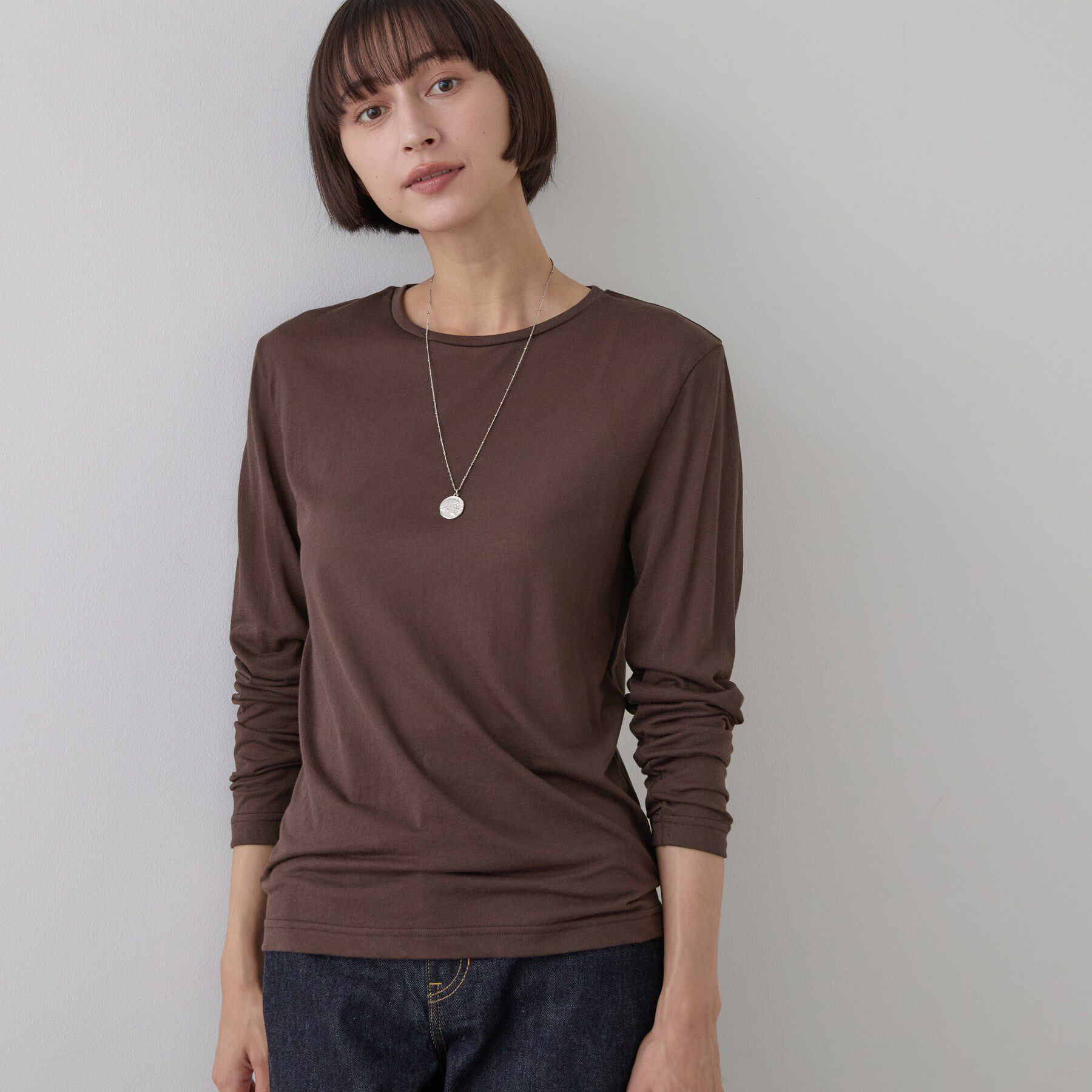 Dessin「クルーネックシアーロングTシャツ」|Tシャツ・カットソー|ブラウン(044)