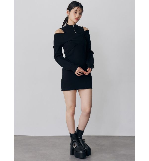 MURUA「カシュクールZIPニットワンピース」|ワンピース|