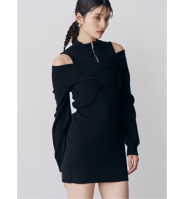 MURUA「カシュクールZIPニットワンピース」|ワンピース|ブラック