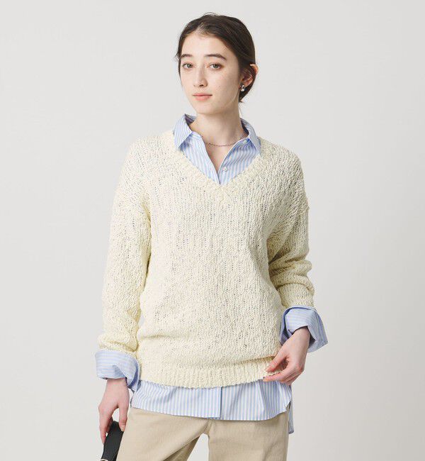 UNITED ARROWS「カラーミックス Vネックニット」|ニット・セーター|OFF WHITE