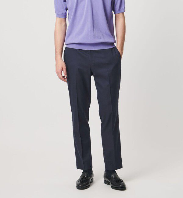 UNITED ARROWS「クールモーション ドビー サイドエクステンド ノープリーツスラックス COMFORT EASY‐MODEL　接触冷感　吸」|スラックス|NAVY