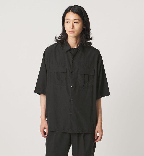 UNITED ARROWS「DotAir ドットエア ミリタリー ショートスリーブ シャツ 吸水速乾 タテストレッチ」|シャツ・ブラウス|BLACK