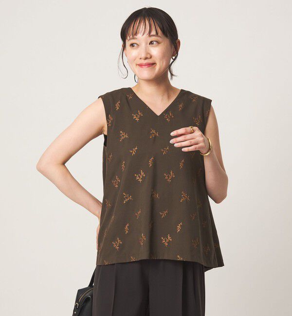 UNITED ARROWS green label relaxing「ラメ エンブロイダリー ノースリーブ ブラウス」|シャツ・ブラウス|DK.BROWN