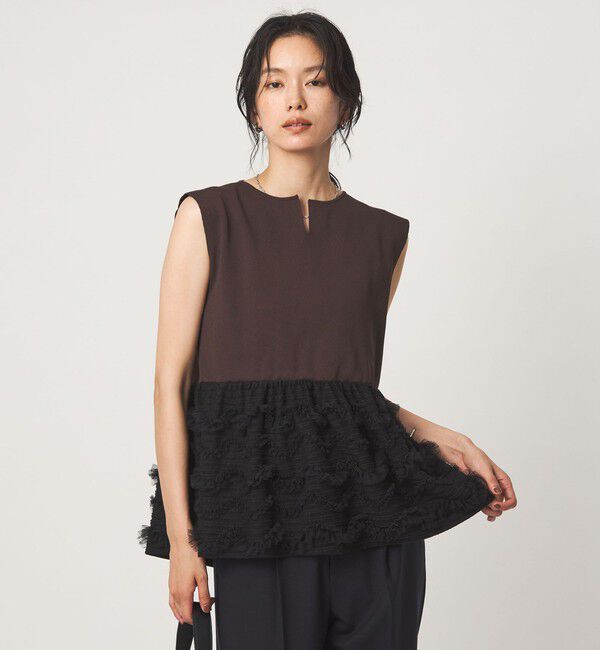 UNITED ARROWS green label relaxing「チュール コンビ フレンチスリーブ ニット」|ニット・セーター|