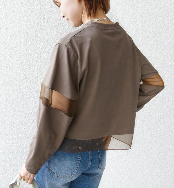 SHIPS for women「〈手洗い可能〉シアー コンビ プルオーバー ロング スリーブ」|Tシャツ・カットソー|