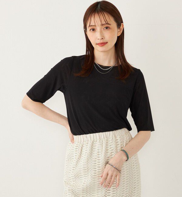SHIPS Colors 「SHIPS Colors:〈手洗い可能〉チュール ショートスリーブ トップス」|Tシャツ・カットソー|ブラック