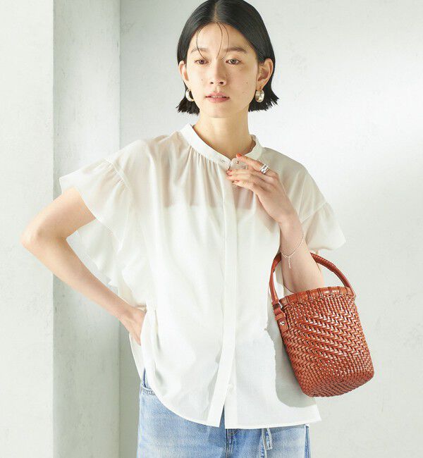 SHIPS for women「【実力派ベーシック】〈接触冷感/洗濯機可能〉SUUSUU フリル ギャザー ブラウス」|シャツ・ブラウス|