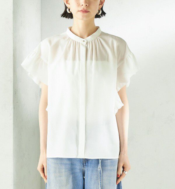 SHIPS for women「【実力派ベーシック】〈接触冷感/洗濯機可能〉SUUSUU フリル ギャザー ブラウス」|シャツ・ブラウス|