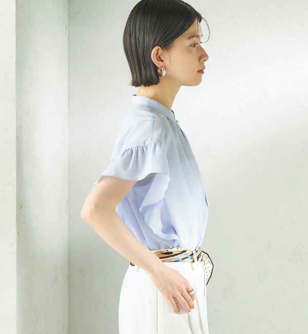 SHIPS for women「【実力派ベーシック】〈接触冷感/洗濯機可能〉SUUSUU フリル ギャザー ブラウス」|シャツ・ブラウス|