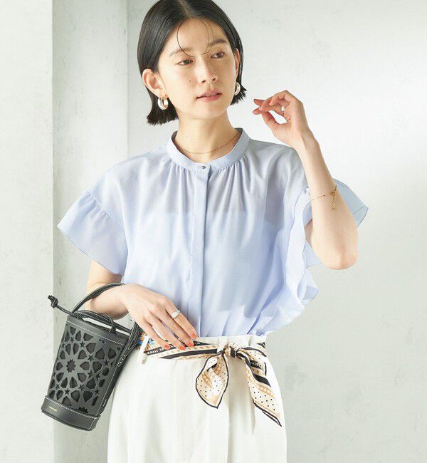 SHIPS for women「【実力派ベーシック】〈接触冷感/洗濯機可能〉SUUSUU フリル ギャザー ブラウス」|シャツ・ブラウス|