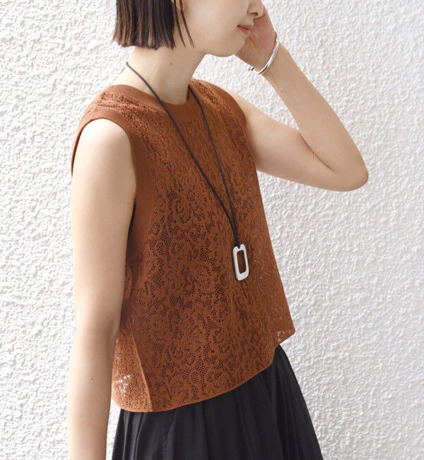 SHIPS for women「〈手洗い可能〉レース ジャカード 2WAY ノースリーブ カットソー」|Tシャツ・カットソー|